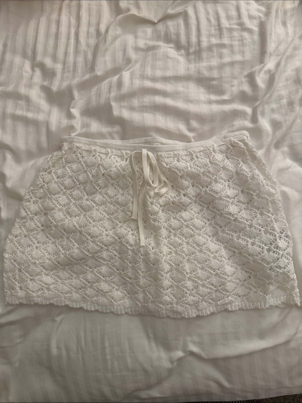 Hollister White Crochet Drawstring Mini Skirt